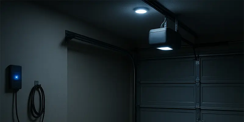 Garage door opener unplugged with vacation lock engaged and slide bolt secured